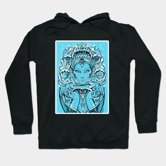 The Snow Queen - Blue Background - White Outlined Version Hoodie by Nat Ewert Art